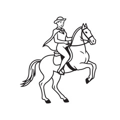 Black and white line art of a beautiful woman with perfect body riding horse elegant minimalist illustration