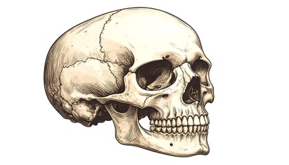 Detailed anatomical illustration of a human skull
