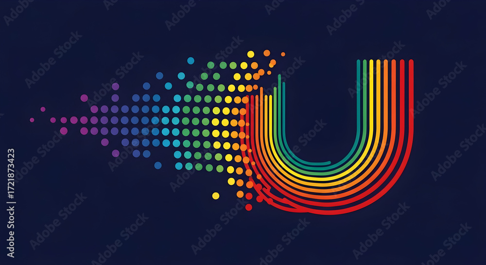 Poster abstract background with colorful dots and lines forming the letter u