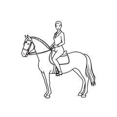 Black and white line art of a beautiful woman with perfect body riding horse elegant minimalist illustration