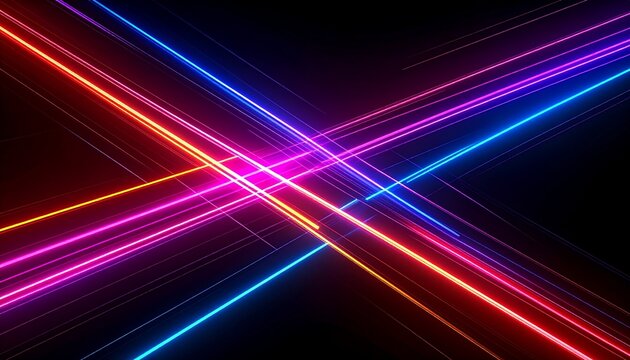 Abstract neon grid lines background, glowing colorful stripes intersecting