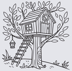 Obraz premium a treehouse shaped like a lantern silhouette vector art illustration, vector illustration of a tree house