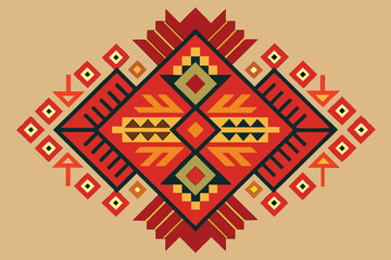 Colorful geometric pattern inspired by traditional folk designs on a neutral background