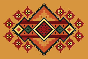 Vibrant geometric patterns display traditional textile art inspired by cultural heritage