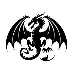 Fototapeta premium A vector dragon black color silhouette with spiky wings and flaming breath and powerful vector illustration