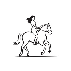 Black and white line art of a beautiful woman with perfect body riding horse elegant minimalist illustration