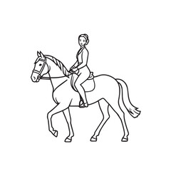 Black and white line art of a beautiful woman with perfect body riding horse elegant minimalist illustration