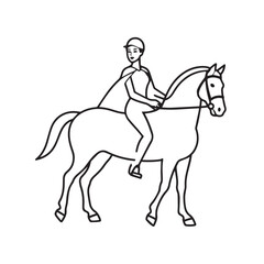 Black and white line art of a beautiful woman with perfect body riding horse elegant minimalist illustration