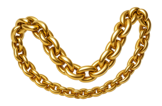 Curved gold chain on a white background.