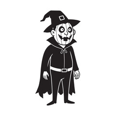 Pumpkin head character in witch hat and cape Keywords: halloween, pumpkin, head, character, witch