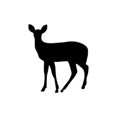 A simple, elegant silhouette of a doe deer, presented against a clean white background.