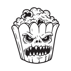 Scary popcorn monster with angry face vector illustration