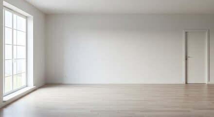 Empty Room Interior with Large Window and Light Wood Floor - Modern Architectural Background