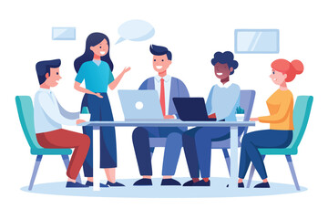 Professionals collaborating in a modern meeting room while discussing project ideas and strategies