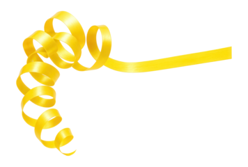 Curly yellow ribbon on a white background.