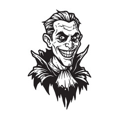 Spooky vampire face with wide grin and sharp teeth
