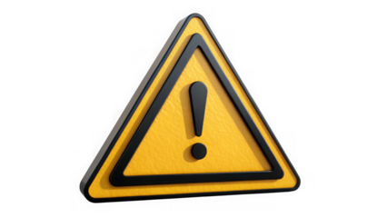 Yellow warning triangle exclamation mark isolated on transparent background