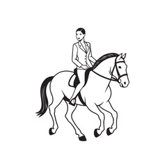 Fototapeta premium Black and white line art of a beautiful woman with perfect body riding horse elegant minimalist illustration