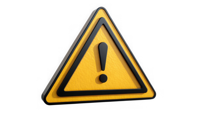 Yellow warning triangle exclamation mark isolated on transparent background