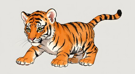 Fototapeta premium Cute Tiger Cub Illustration - Adorable Watercolor Style