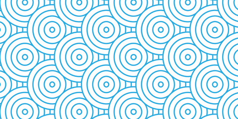 seamless pattern with blue wave overlapping circles fabric textile design.	
