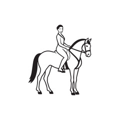 Black and white line art of a beautiful woman with perfect body riding horse elegant minimalist illustration