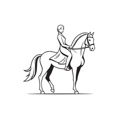 Black and white line art of a beautiful woman with perfect body riding horse elegant minimalist illustration