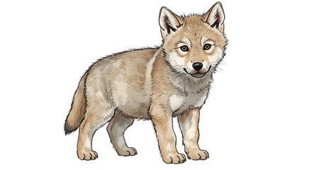 Fototapeta premium Cute Wolf Cub Illustration - Young Wild Animal Portrait