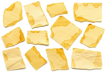  Tea-Stained Paper Fragments on White Background
