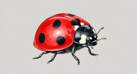 Fototapeta premium Detailed Watercolor Illustration of a Ladybug on a Neutral Background