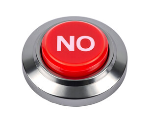 A large red button with the 'NO' prominently displayed, symbolizing rejection or refusal in decision-making.