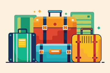 Colorful travel luggage stacked together ready for adventure