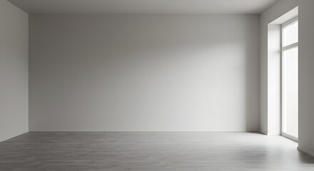 Minimalist Empty Room with Large Window and Wood Floor
