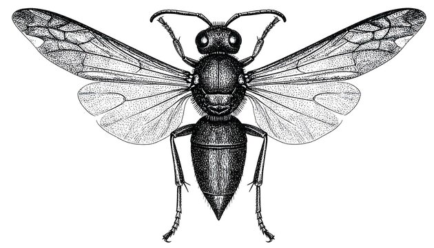 black and white wasp drawing on white clip art preview