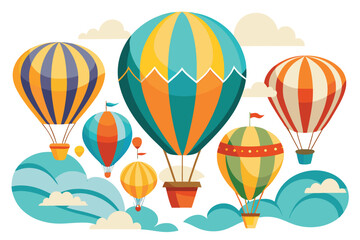 Fototapeta premium Colorful hot air balloons floating over clouds during a sunny day in a vibrant sky