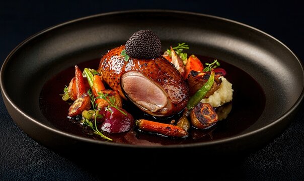 Roasted Guinea Fowl With Vegetables and Truffle