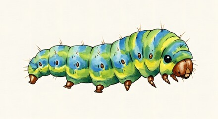 Vibrant Watercolor Caterpillar Illustration - Cute Insect Art