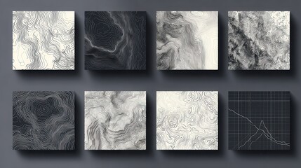 abstract topographic line art squares