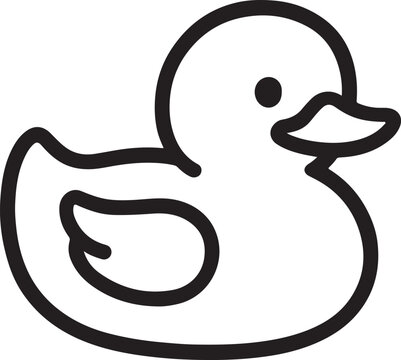 Simple black outline icon of a rubber duck on a white background Keywords: rubber duck, toy, bath toy, icon