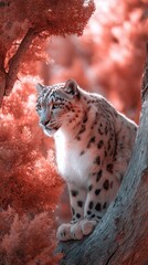Majestic Snow Leopard in Crimson Autumn