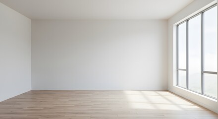 Modern Empty Room with Large Window and Light Wood Floor