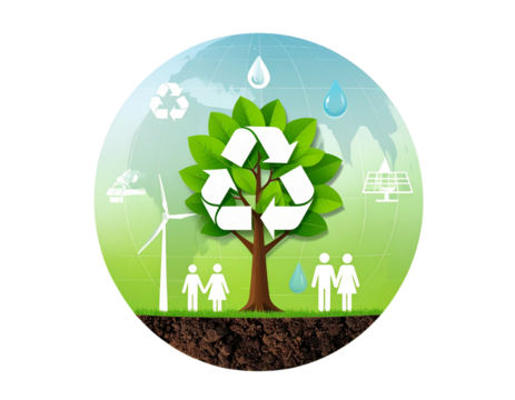 Firefly_palm tree on transparent background. Floral background. png - Firefly_Earth Day graphic with a transparent background, featuring symbols of nature and sust