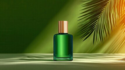 Green Perfume Bottle With Palm Frond Shadows