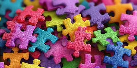 Colorful Puzzle Pieces Scattered Together at Random