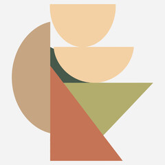 Abstract geometric composition with balanced pastel shapes and warm earthy tones, creating a harmonious and modern aesthetic