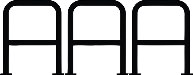 Three black bicycle racks arranged in a row on a white background