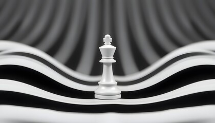 a single chess piece on monochrome wavy lines, abstract minimal design.