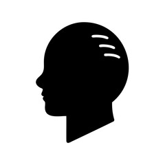 Silhouette of a bald head in profile with three curved lines