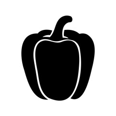 Black and white silhouette illustration of bell pepper over white background