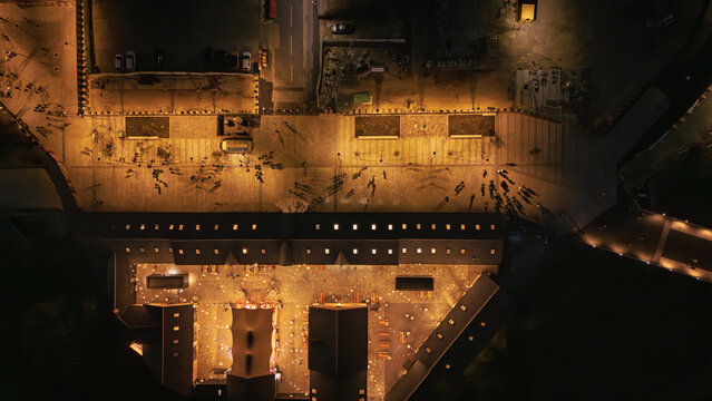 Top down view of Sheepfolds Stables in Sunderland at night.